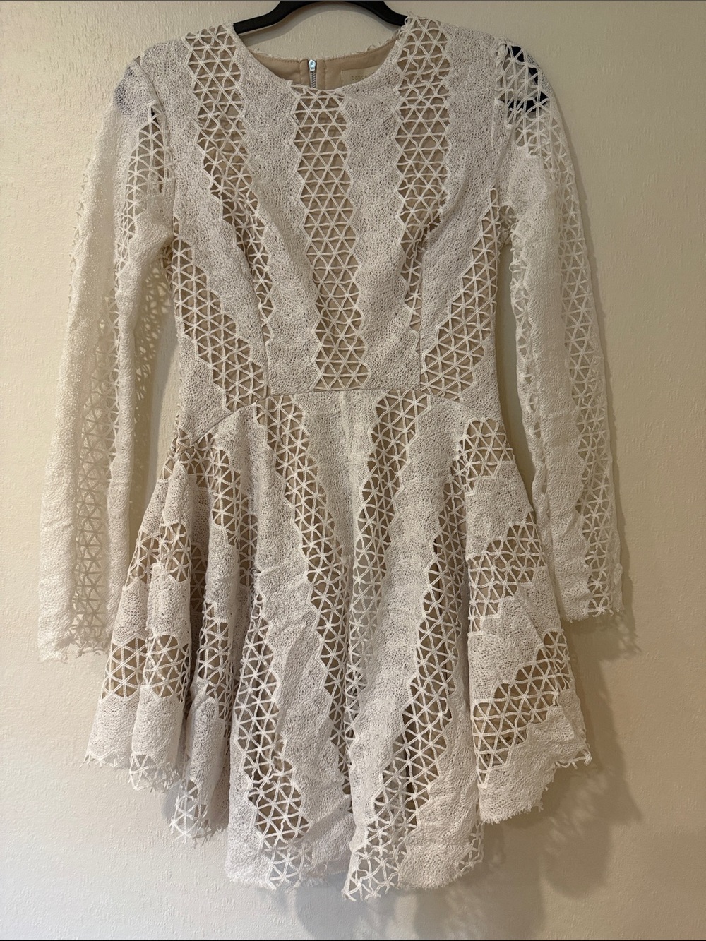 Dance & Marvel White Lace Long-Sleeve Fit-and-Flare Dress